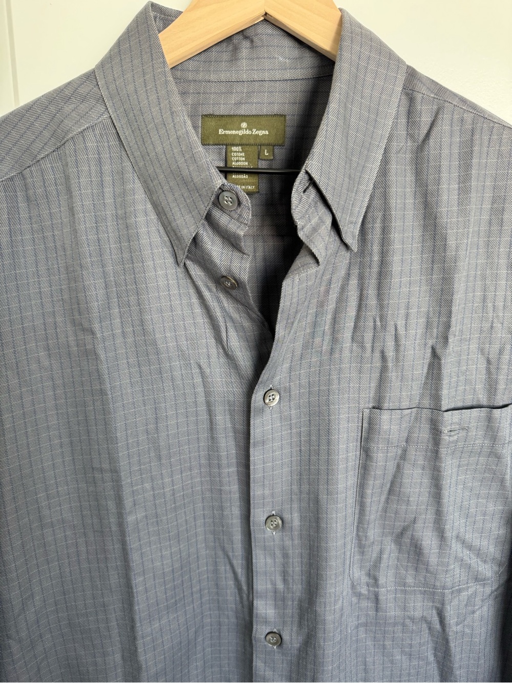 Ermenegildo Zegna Mens L Grey Check Shirt Made in Italy